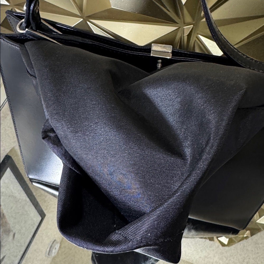 Mattioli Black Leather Structured Handbag Silver Hardware Top Handle Bag - Picture 2 of 9